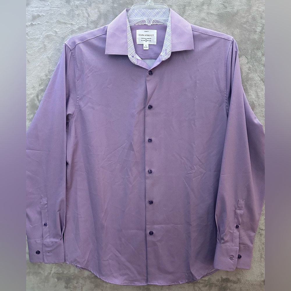 Con Struct Dress Shirt Mens Large Lavender with Contrast Collar Size Large